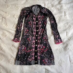 Custo Barcelona Floral Paisley Longline Cardigan Boho Indie Pink Black Size 1